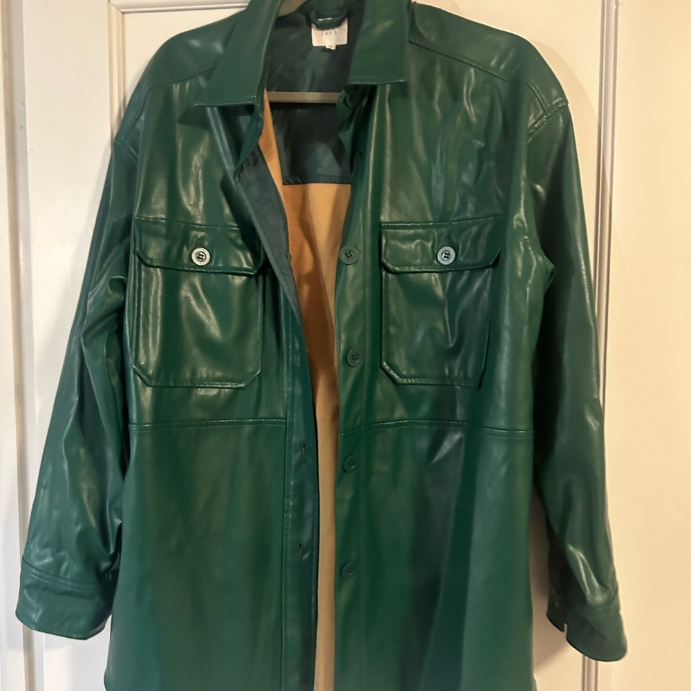 Green faux leather shacket